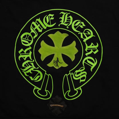 Chrome Hearts Signed Leather Cross Patch Horseshoe Logo Hoodie in Black/Green