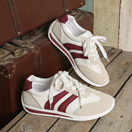 Striped Contrast Mesh Lace Up Sneakers