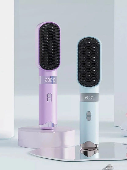 2-in-1 Portable Wireless Ionic Brush Straightener Comb