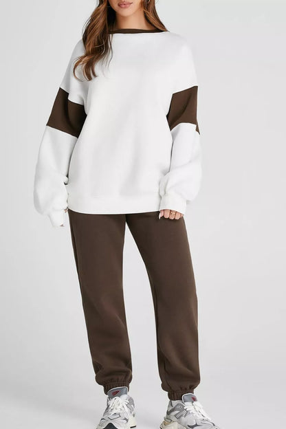 Drop Shoulder Loose Sweatshirt and Joggers Active Set