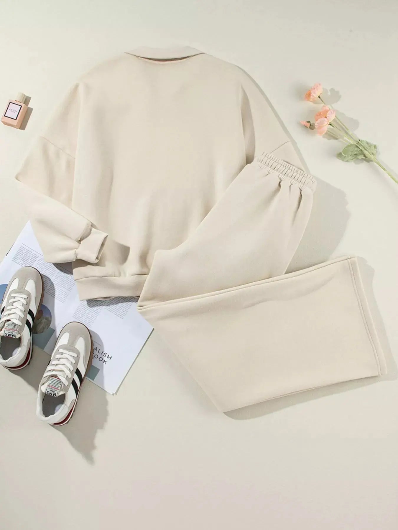 Drop Shoulder Zip Up Jacket and Drawstring Pants Active 2pcs Set