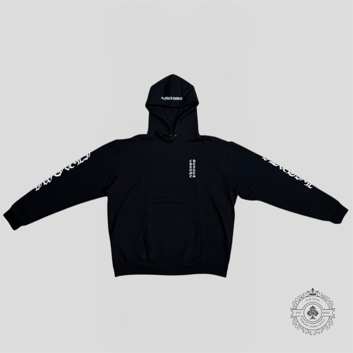 Chrome Hearts Vertical FU Logo Hoodie in Black/White