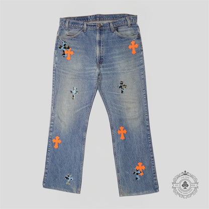 Chrome Hearts St Barth Jeans in Orange / Blue