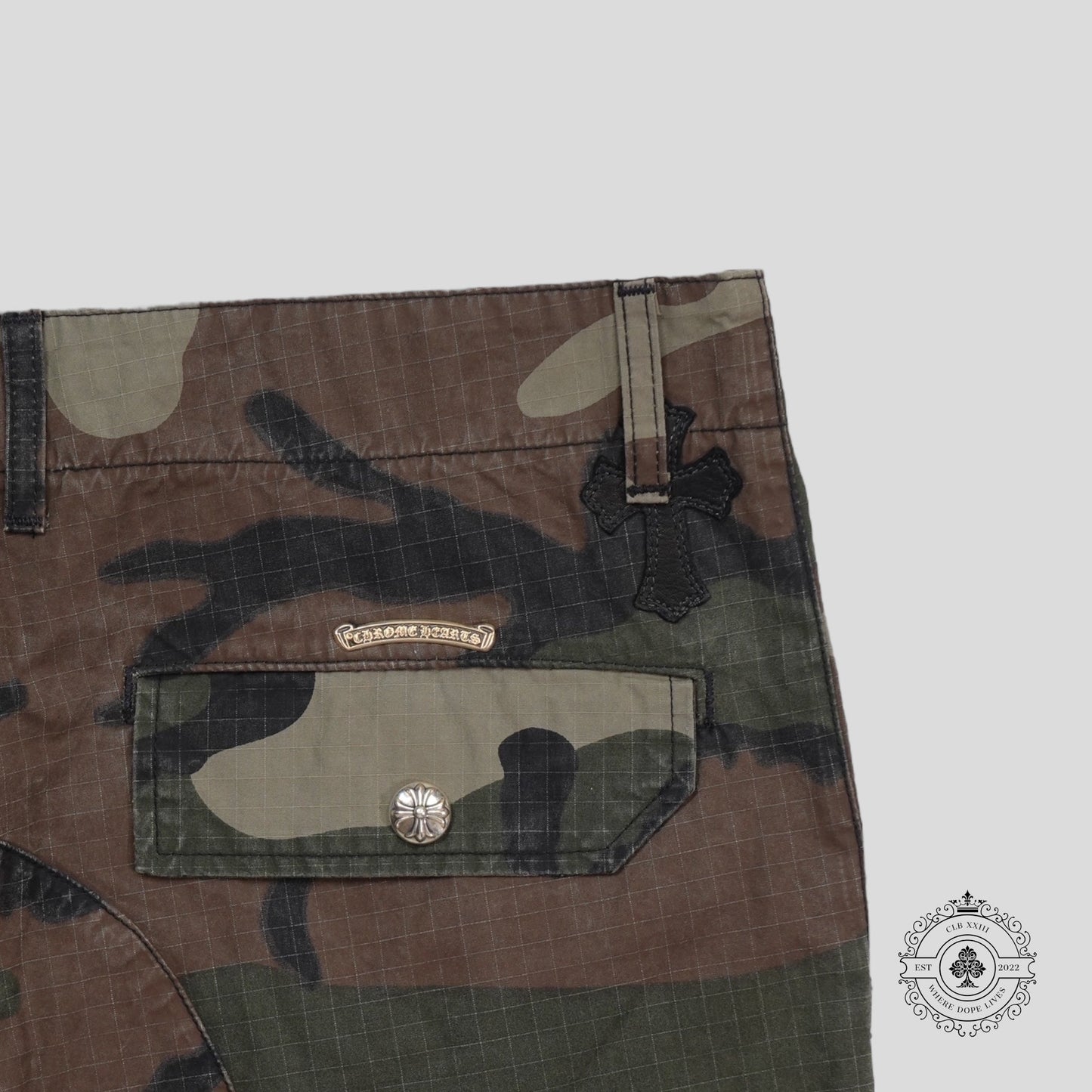 Chrome Hearts Cross Patch Canvas Shorts in Camo