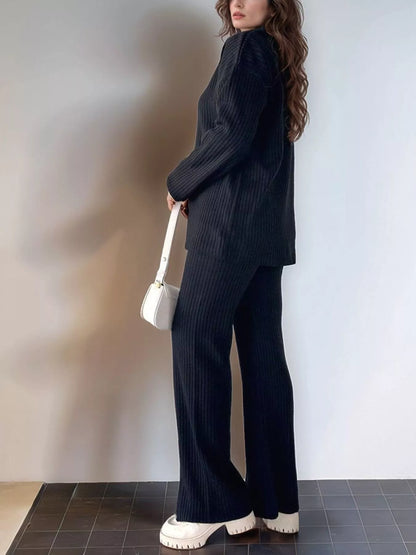 Ribbed Knit Top and Pants Set