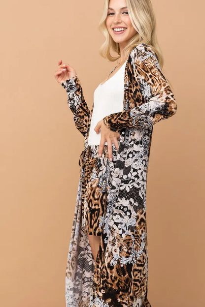 And The Why Animal Print Kimono and Shorts Set