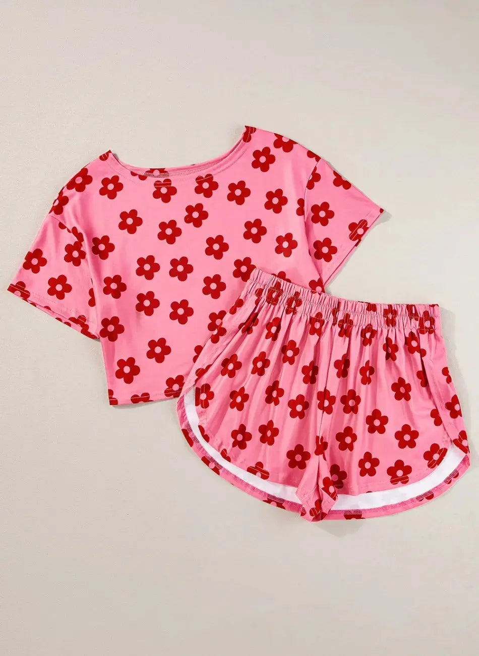 Floral Cropped Tee and Shorts Lounge Set