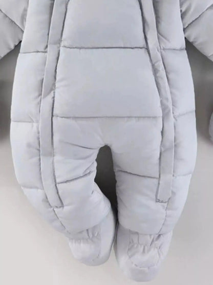 Children's Warm Padded One-Piece Snowsuit with Fur Hood