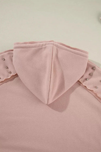 Drawstring Studded Shoulder Hoodie