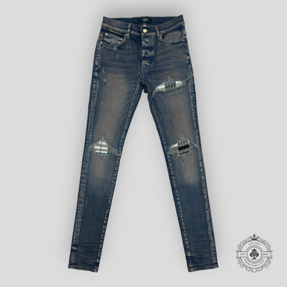 Amiri MX1 Plaid Patch Jeans in Dark Indigo