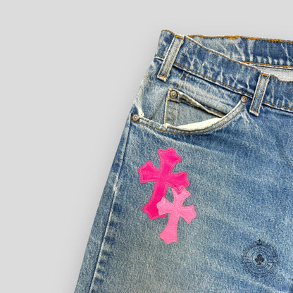 Chrome Hearts Pink Cross Patch Jeans