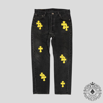 Chrome Hearts Cross Patch Jeans in Black/Yellow