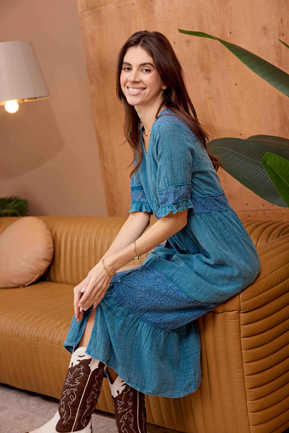 Bohera Jenny Lore Blue Washed Effect Dress