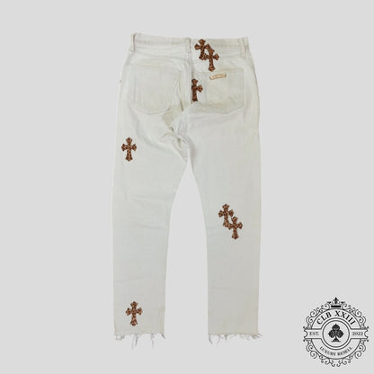Chrome Hearts Leopard Cross Patch Jeans in White