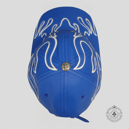 Chrome Hearts Leather Flame Patch 6 Panel Hat in Blue