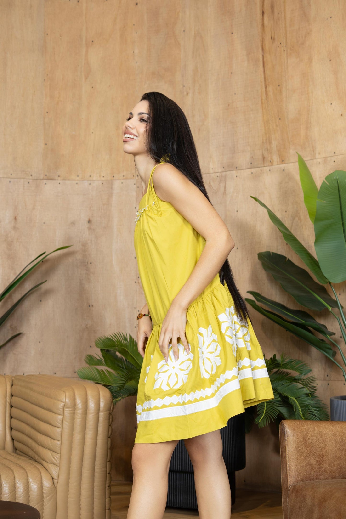 Marigold Muse Accent Dress In Olive Green