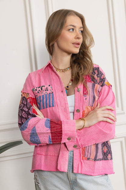 Wildberry Patchwork Shacket in Faded Pink