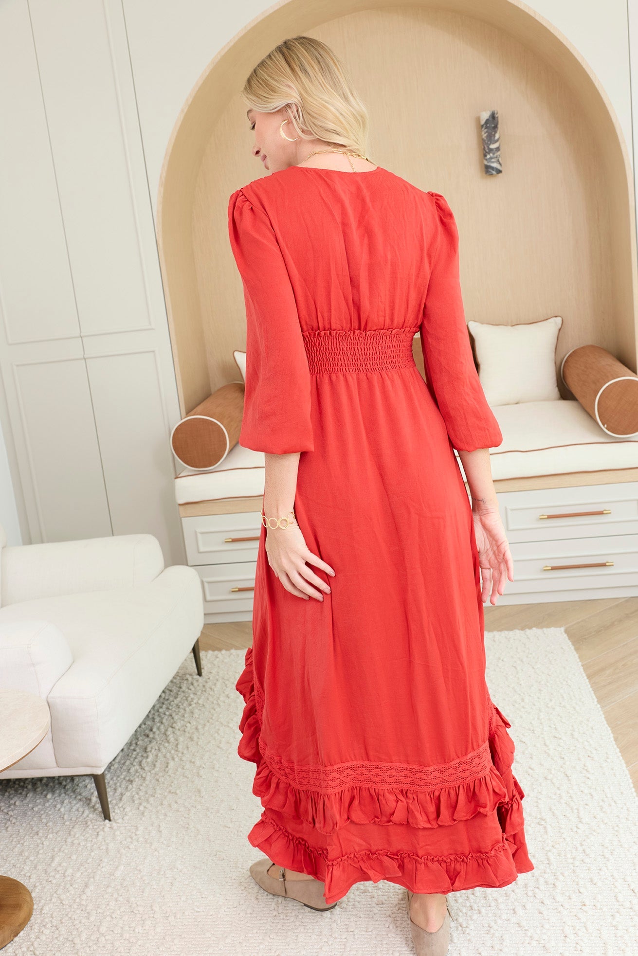 Rumba Rouge Satin Dress in Spiced Red