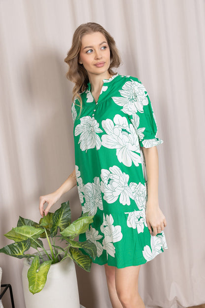 Minted Bloom Mini Dress in Green Daisy