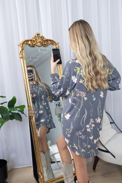 Wildflower Whisper Mini Dress in Dusk Grey