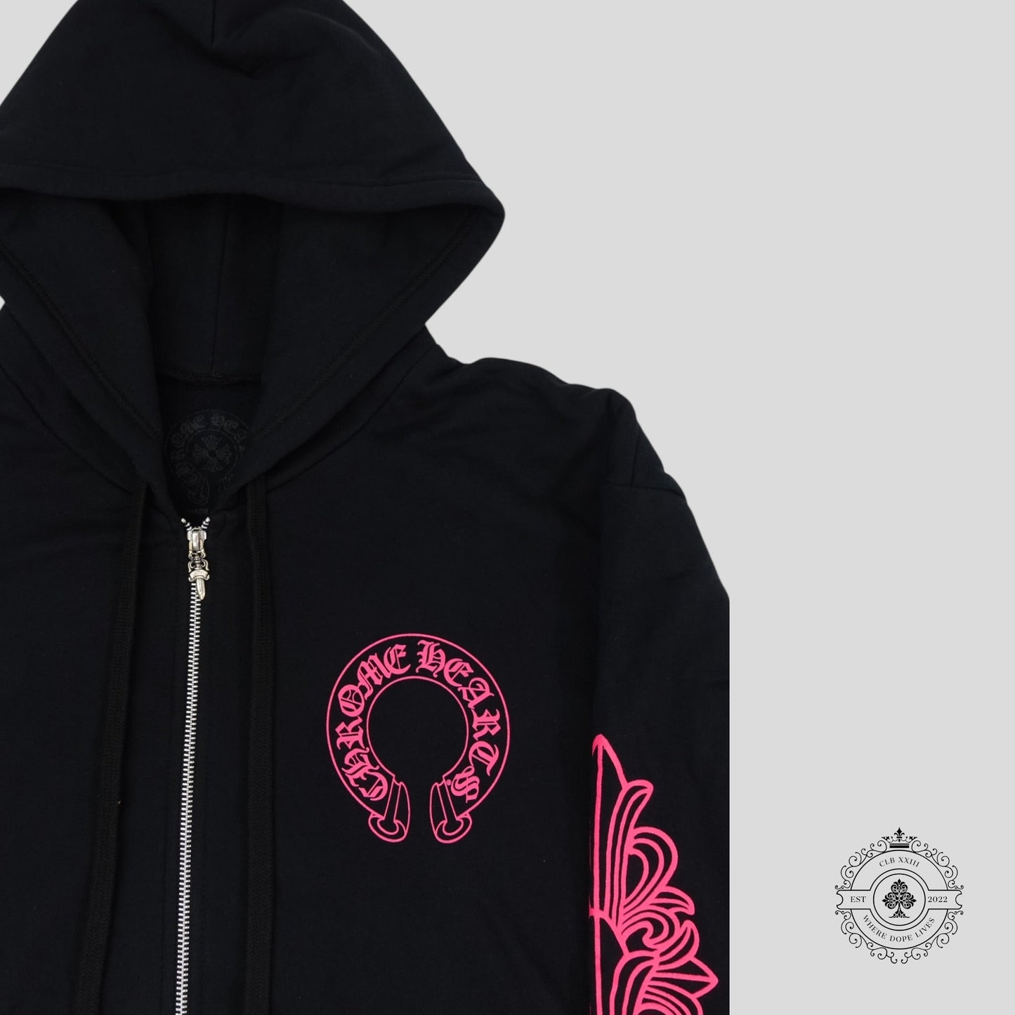 Chrome Hearts Horseshoe Zip Up Hoodie in Black/Pink