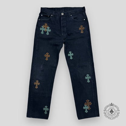 Chrome Hearts Green / Brown Cross Patch Jeans