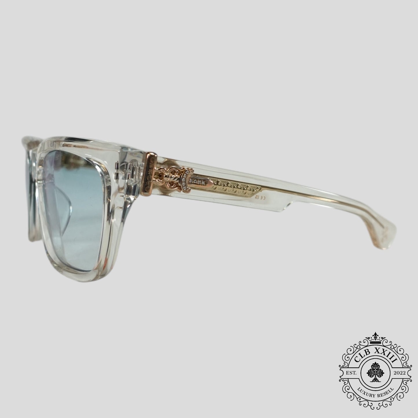 Chrome Hearts Box Officer Diamond Embellished Glasses in Clear/Gold