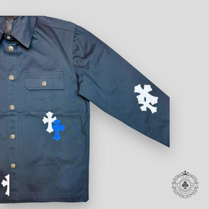 Chrome Hearts Cross Patch Work Dog Shirt in Navy Blue