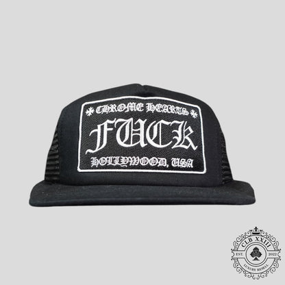 Chrome Hearts Fuck Hollywood Trucker Hat in Black