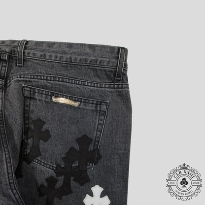 Chrome Heart Fleur Knee Denim in Black/White
