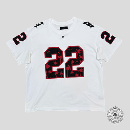 Amiri Palm Tree 22 Oversized Football T-Shirt in White/Black/Red