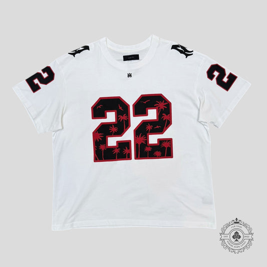 Amiri Palm Tree 22 Oversized Football T-Shirt in White/Black/Red
