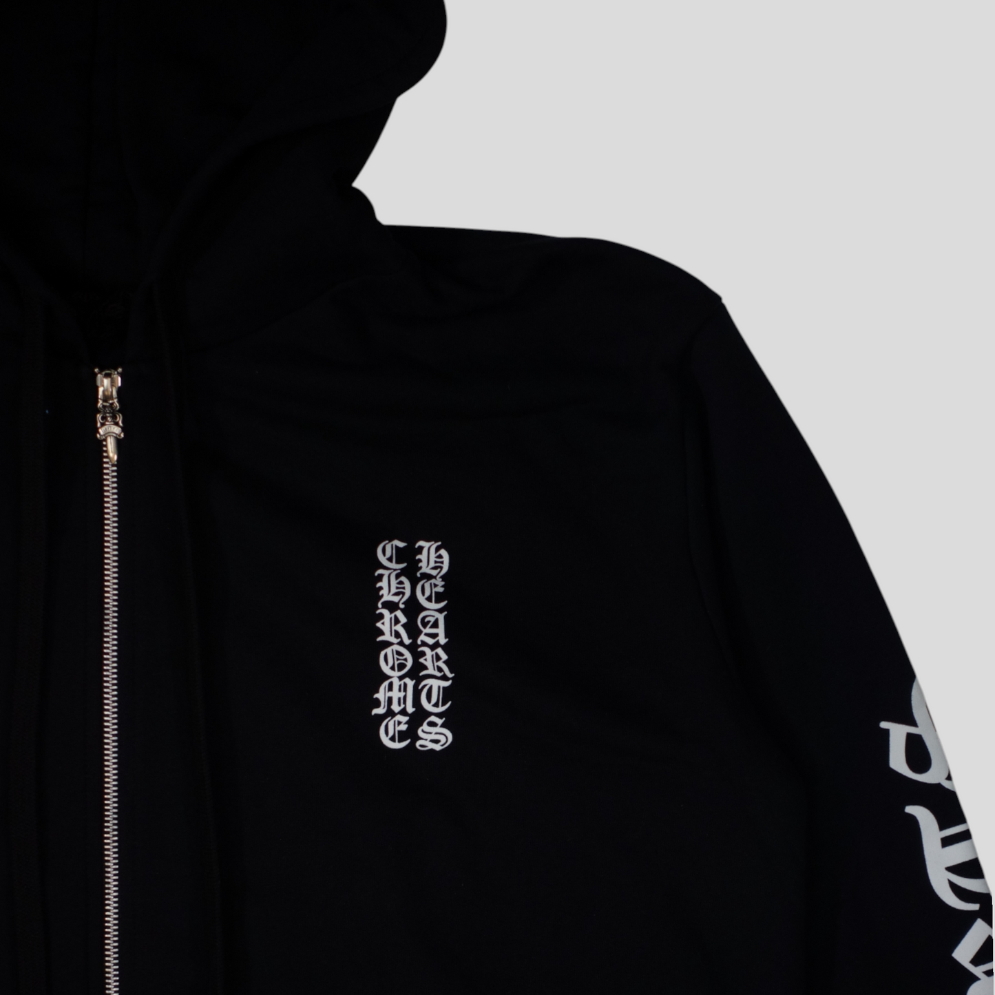 Chrome Hearts Vertical Logo Zip Up Hoodie in Black