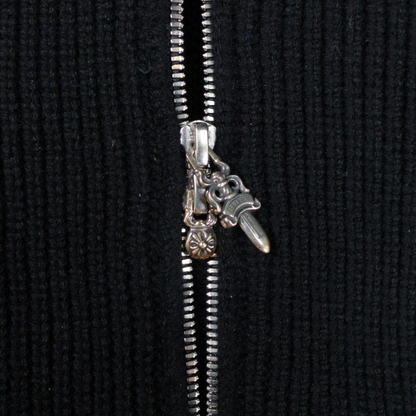 Chrome Hearts Cashmere Cross Patch Zip Up Hoodie in Black