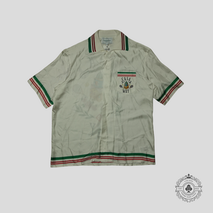 Casablanca Silk Twill Knitted Collar Button Up Shirt in White