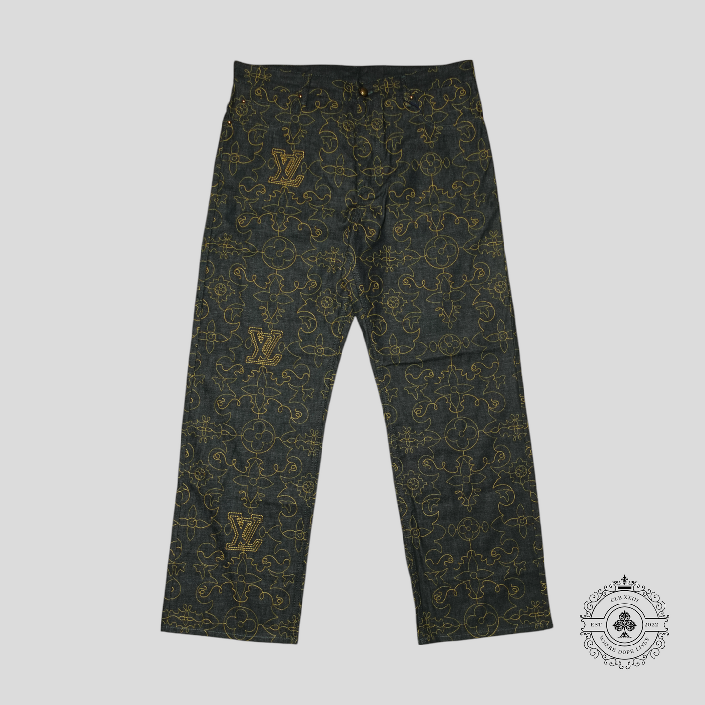Louis Vuitton Arabesque Embroidered Denim Pants in Dark Wash