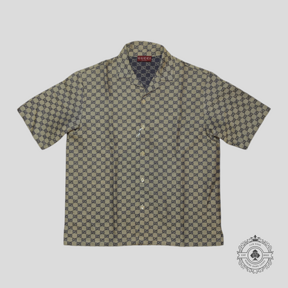 Gucci Summer GG Supreme Button Up Shirt in Brown/Blue