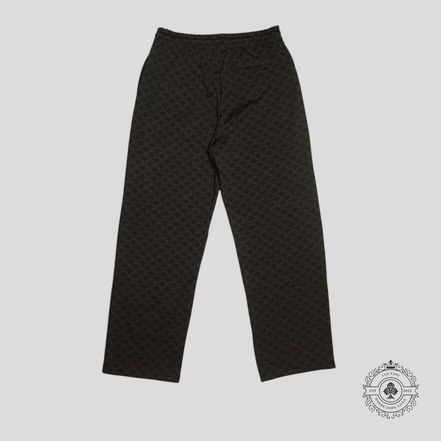 Celine Triomphe Print Double Face Jersey Track Pants in Brown