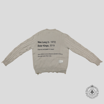 Amiri Wes Lang Solar Kings Reaper Cable Knit Sweater in Alabaster White