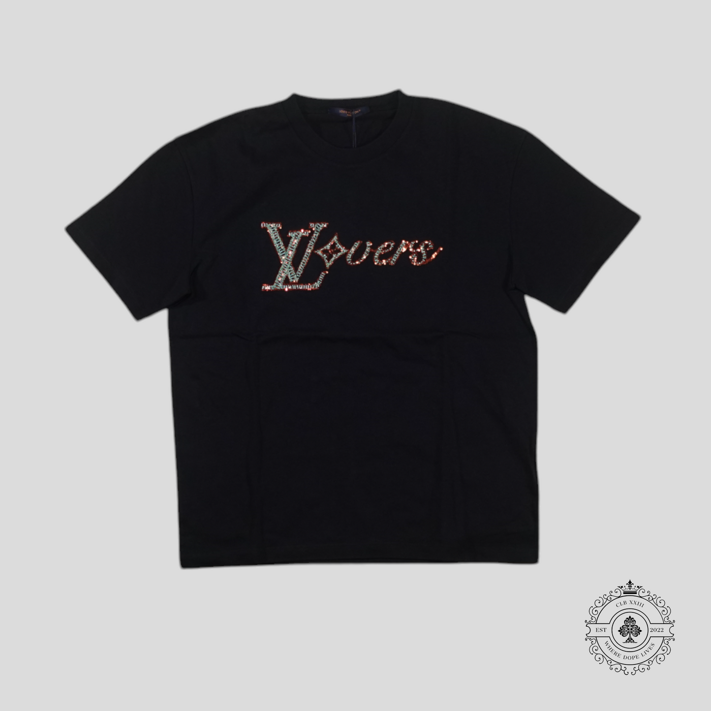 Louis Vuitton LV Lovers Embellished T-Shirt in Black