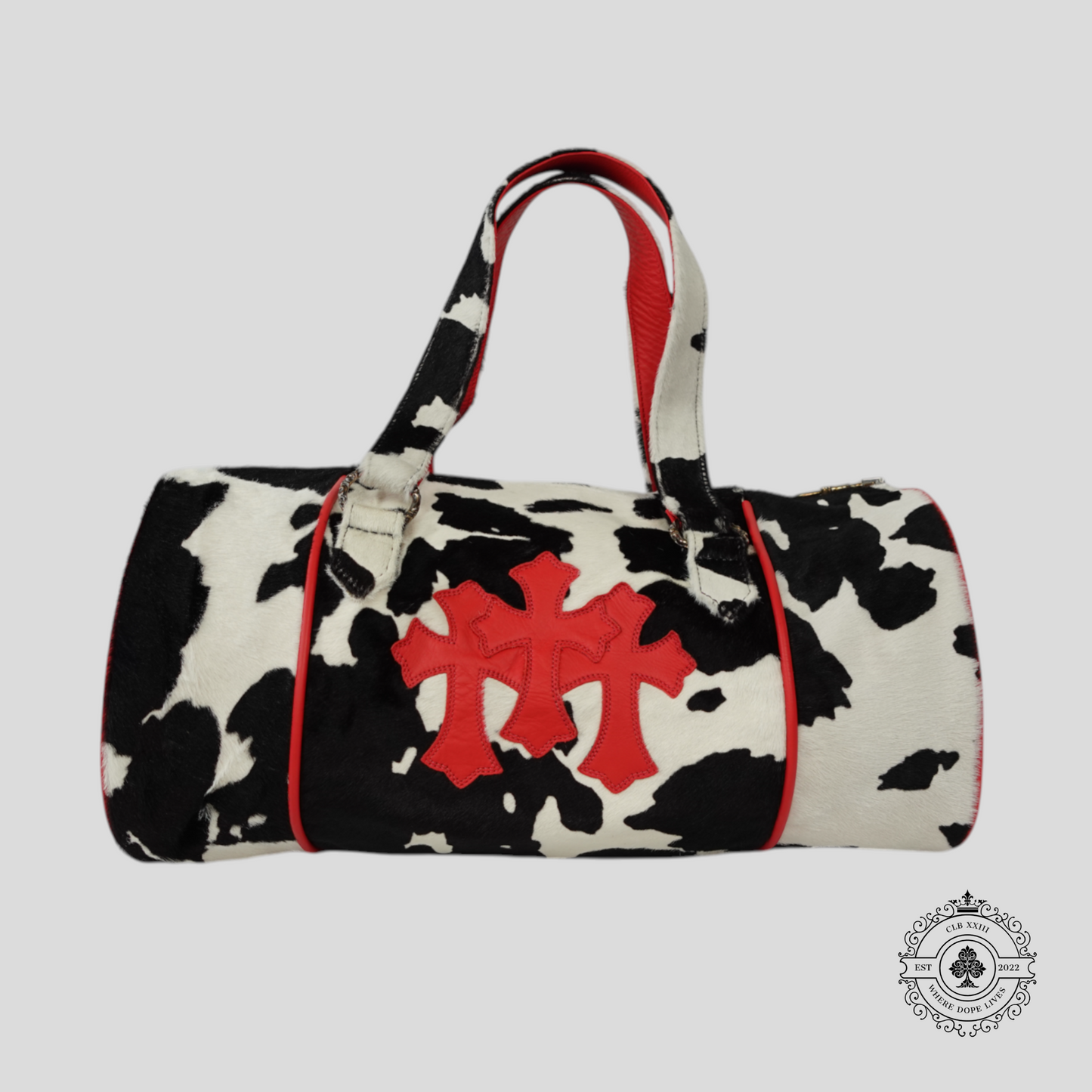 Chrome Hearts Cow Print Leather Cross Patch Mini Duffle Bag