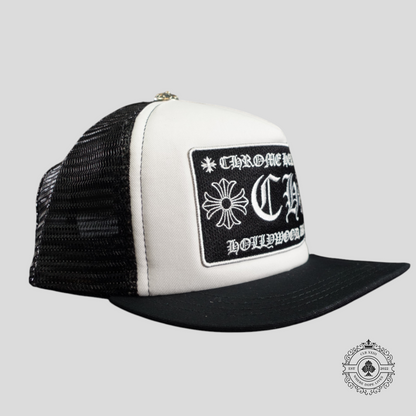 Chrome Hearts Hollywood CH Patch Trucker Hat in White