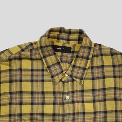 Amiri Splatter Plaid Button Up in Yellow