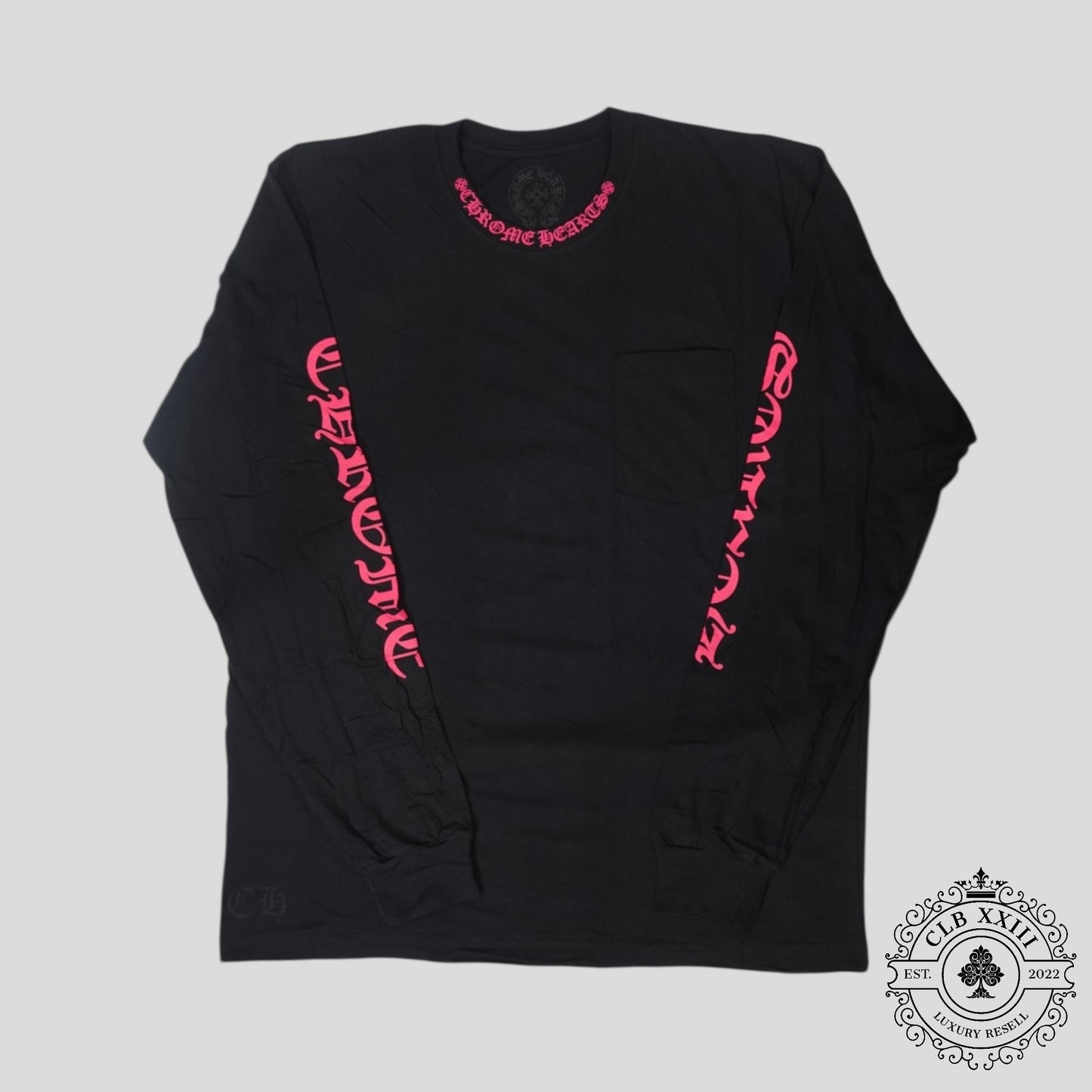 Chrome Hearts Neck Logo Long Sleeve Tee in Black/Pink