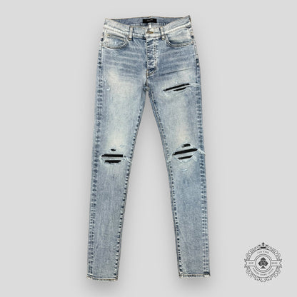 Amiri MX1 Leather Patch Jeans in Stone Indigo
