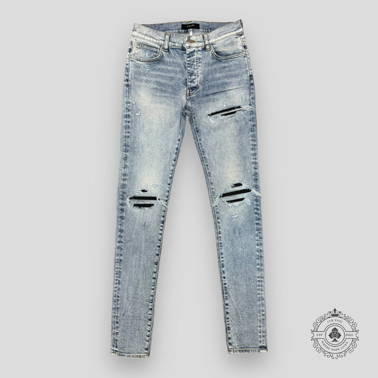 Amiri MX1 Leather Patch Jeans in Stone Indigo