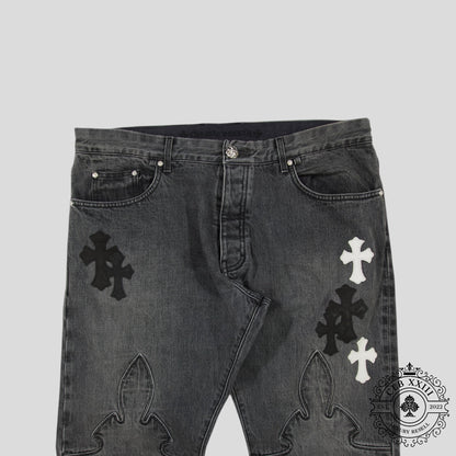 Chrome Heart Fleur Knee Denim in Black/White