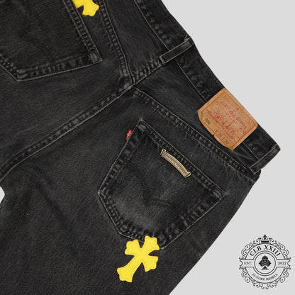 Chrome Hearts Cross Patch Jeans in Black/Yellow
