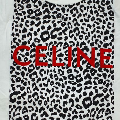Celine Homme Logo Leopard Print Tee in White