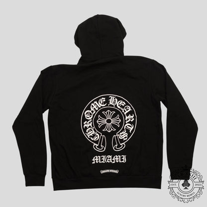 CHROME HEARTS MIAMI EXCLUSIVE HORSESHOE LOGO ZIP-UP HOODIE - BLACK